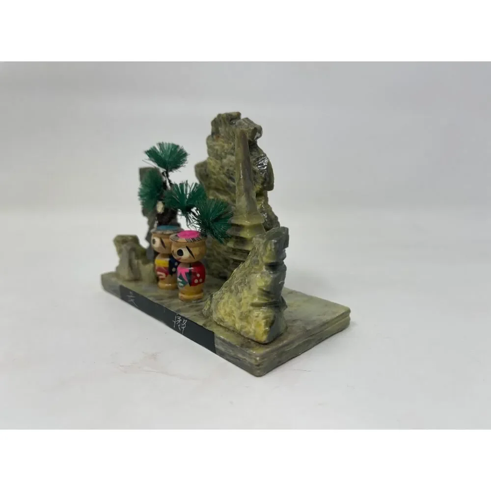 Japanese mini natural stone kokeshi doll couple, stone vintage figurine handmade